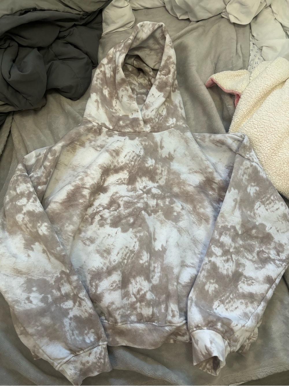 Garage Tie-Dye Hoodie in White and Taupe